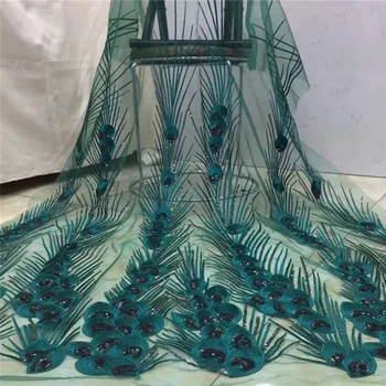 

2020 green African high quality velvet sequence French Nigerian sequins net tulle mesh Swiss lace fabric for dress 5yards/lot