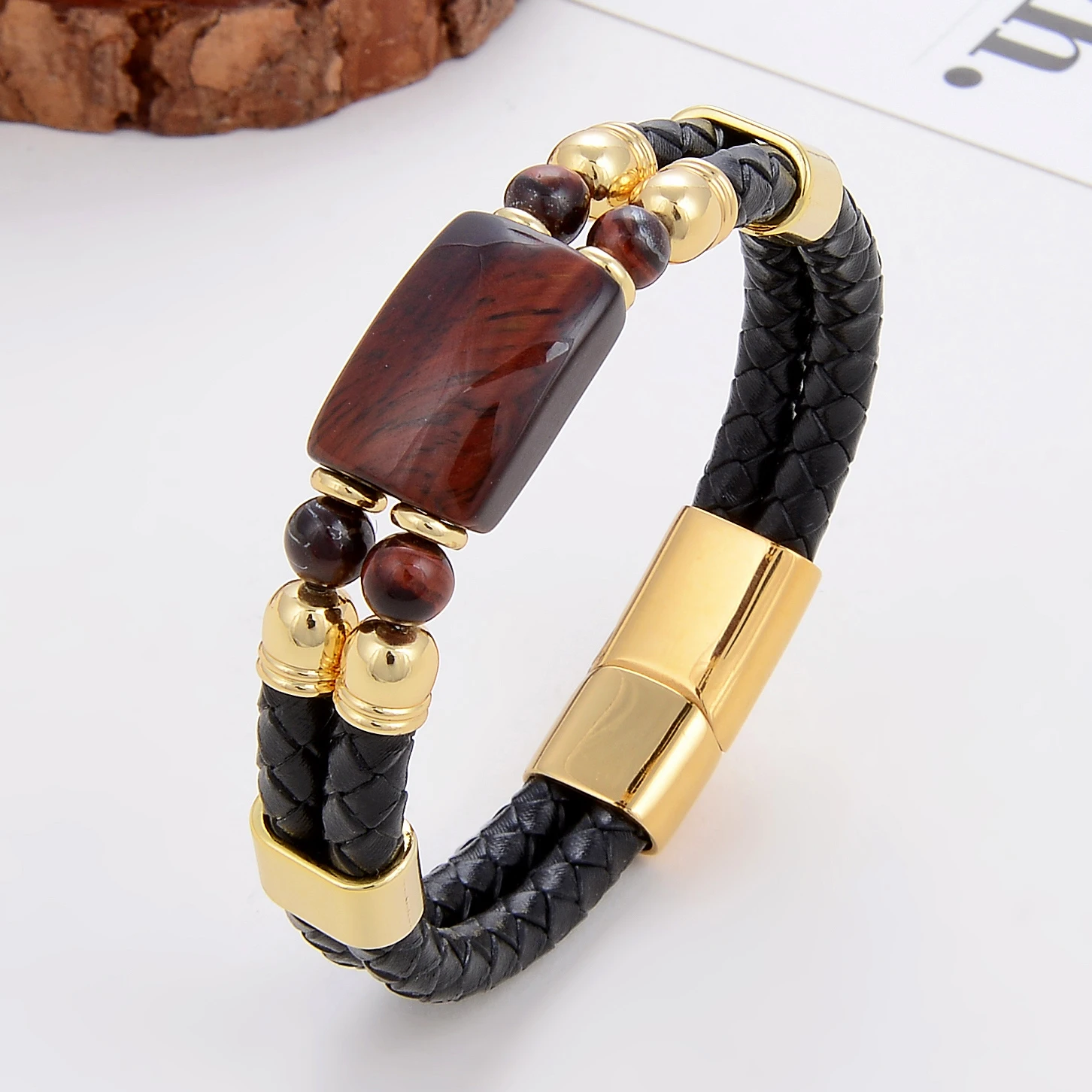 6 Style Natural Stone Bracelet For Women Classics Stainless Steel Magnetic Clasp Jewelry Black Leather Rope Chain Bracelet Homme