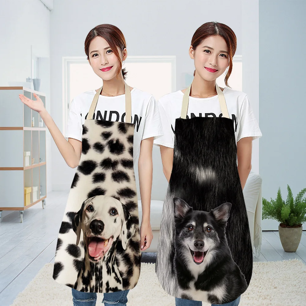 Parent-child Kitchen Apron Lovely Dog Photo Printed Sleeveless Cotton Linen Aprons for Men Women Home Cleaning Tools