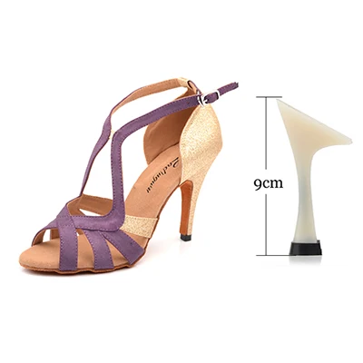 Purple 9cm Ladingwu/Новинка; брендовая танцевальная обувь; блестящие и фланелевые; Цвет серебристый, фиолетовый, розовый; женские Бальные вечерние танцевальные туфли для сальсы; туфли для латинских танцев - Цвет: Purple 9cm