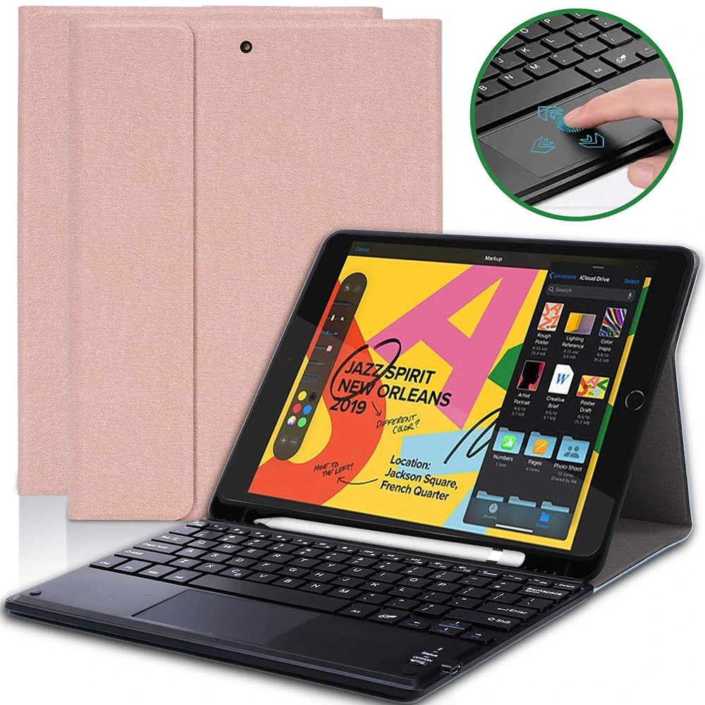 Для IPad 10,2 дюймов сенсорный Bluetooth американская клавиатура чехол для планшета с защитной крышкой из искусственной кожи - Цвет: rose gold