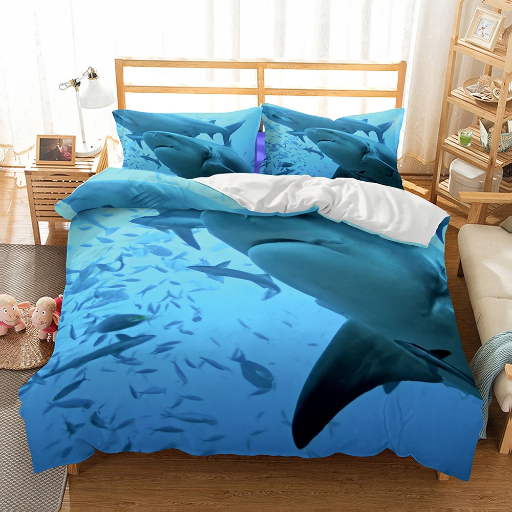 Sea Shark Kids Bedding Set 3d Twin Full Queen Comforter Sets Cartoon Duvet Cover Set Bed Set Blue Bed Linen Home Textile 2019bed Bedding Sets Aliexpress