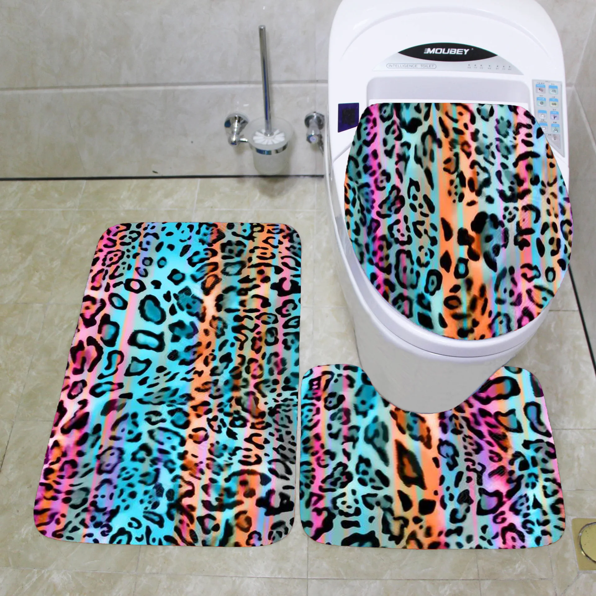 3pcs Bath Mats Carpet Set Non-Slip Leopard Print Bath Mat Bathroom Kitchen Carpet Doormats Decor Toilet Seat Cover Rug Carpet