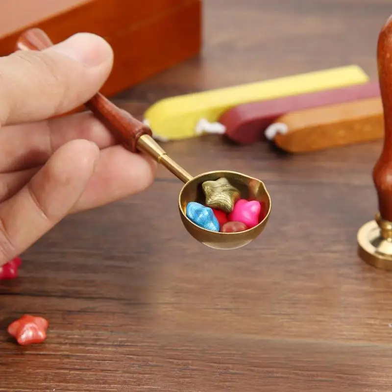 1PC Mini Retro Sealing Wax Spoon Seal Stamp Metal Wax Melting Spoon Wooden Handle Sealing Wax Spoons DIY Craft Supplies