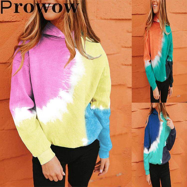

Prowow women Fashion casual Hoodies Rainbow Gradient Printing Long Sleeved Tops Autumn Winter Loose overSize Pullovers