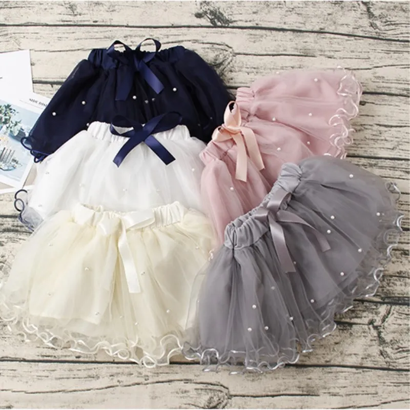 Girls pettiskirt baby tutu skirts toddler infant short cake skirt Pearl children princess Wavy gray tulle puffy skirts