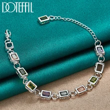 

DOTEFFIL 925 Sterling Silver Square inlaid With Multi-color AAA Zircon Bracelet Chain For Woman Engagement Party Wedding Jewelry