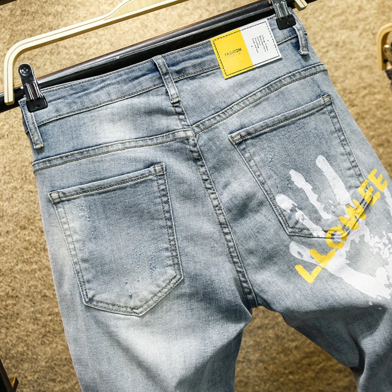 Seller men's washed Denim jeans Men's Clothing long casual pants male blue trousers Retro Hole Jeans Ankle-Length Pants Cotton Denim