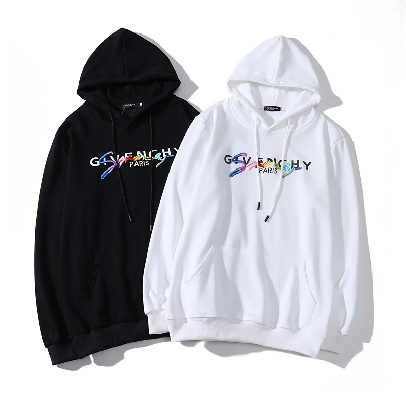 

The Latest autumn and winter Paris men's hoodie casual rainbow letter LOGO embroidery sweatshirt black and white couple hoodie