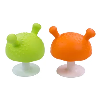 

2pcs Infant Silicone Mushroom Soothing Teether Toy Molar Teeth Soother for Sucking and Pulling Needs(Orange, Green)