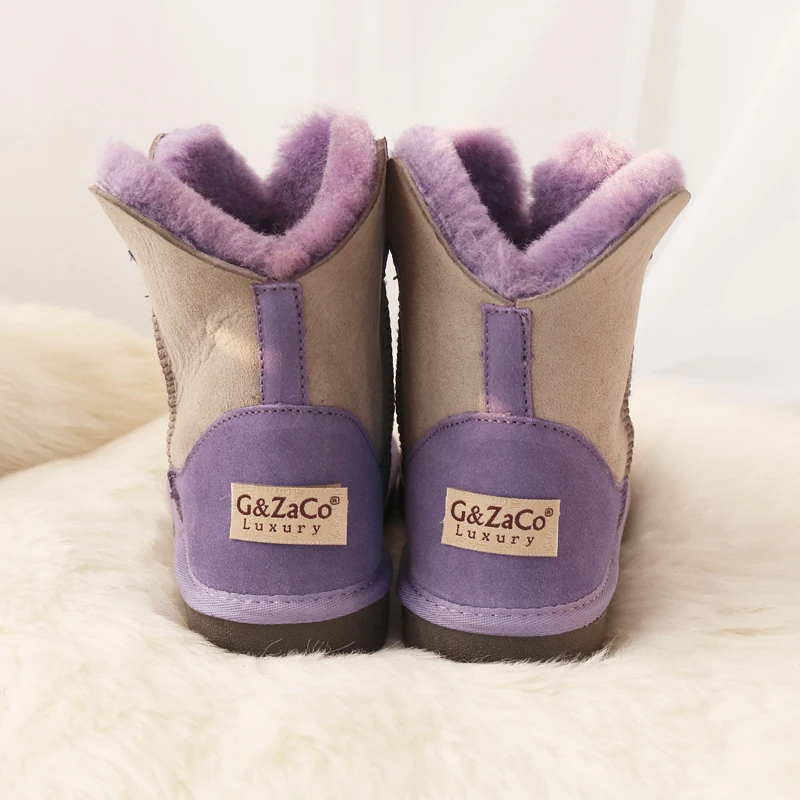 G& Zaco/Роскошные зимние ботинки из овечьей кожи; ботильоны на натуральном овечьем меху; женские зимние ботинки из замши серого цвета с цветочным принтом и шерстью