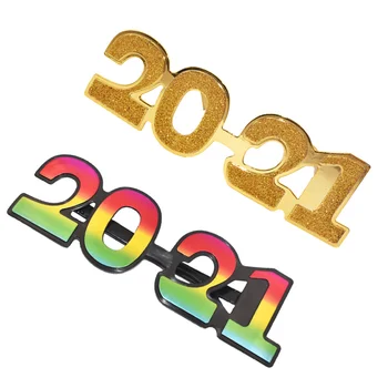 

2pcs 2021 Number Eyeglasses Creative New Year Novelty Eyewear Glasses for 2021 New Years Eve Parties(Gold, Colorful)