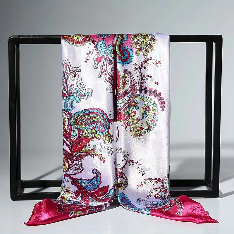 Большой размер 90*90 см, мягкий 1 шт., удобный 12 цветов, цветочный модный платок, атласные шарфы-шали, имитированный шелковый шарф