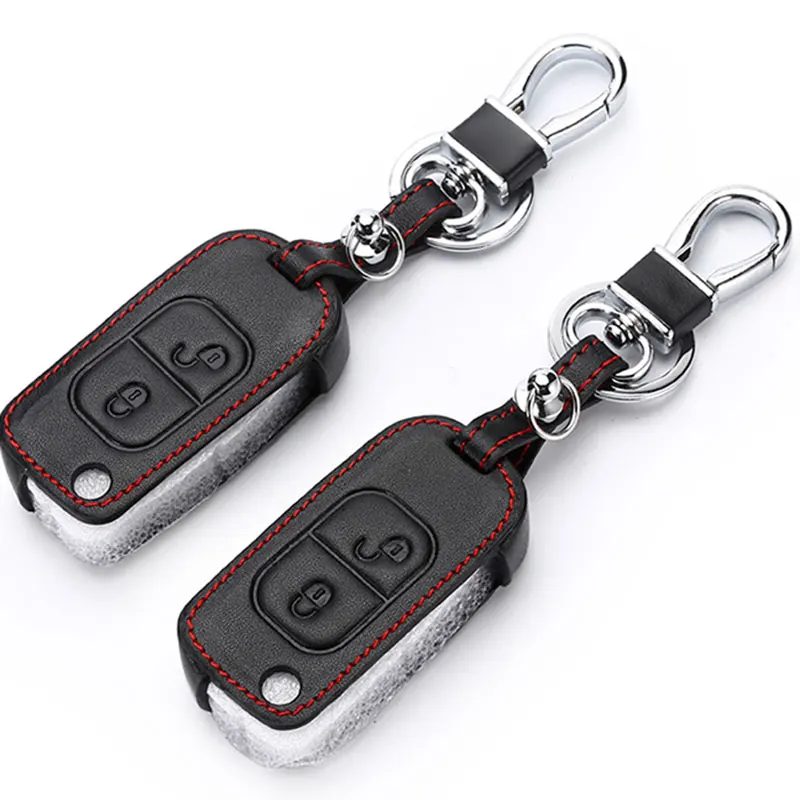 Genuine Leather Remote Key Fob Case For Mercedes Benz SLK E113 A C E S W168 W20 2 Button Flip Folding Car Cover accessories | Автомобили и