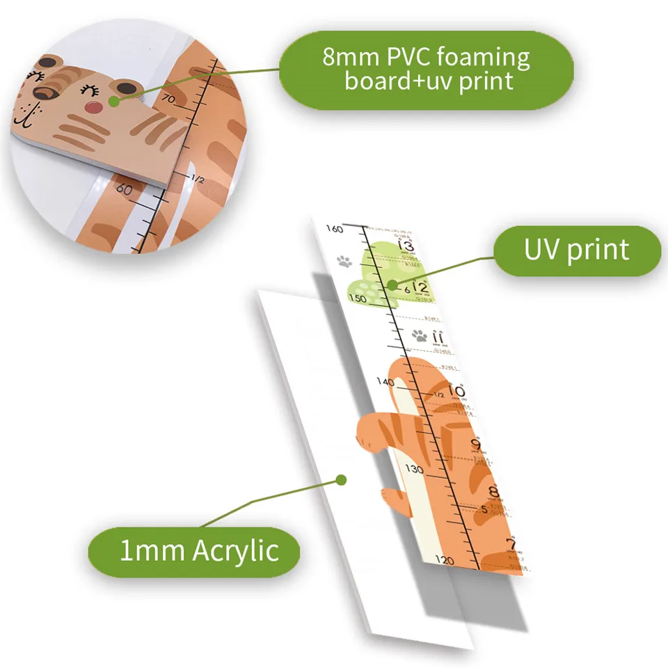 3D линейка для измерения роста акриловые Мультяшные наклейки на стену с тигром для детей роспись с диаграммой роста ребенка наклейки для детской комнаты украшение стены дома