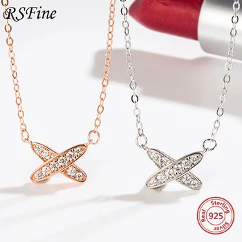 

925 Sterling Silver letter X Necklace simple love Fine jewelry wholesale Diamond crossed For women famous brand