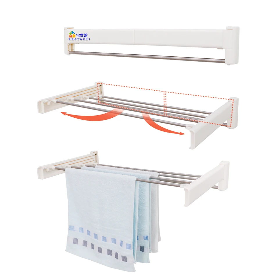 BAOYOUNI Multi-Rod Folding Clothes Rack Free Punching Stainless