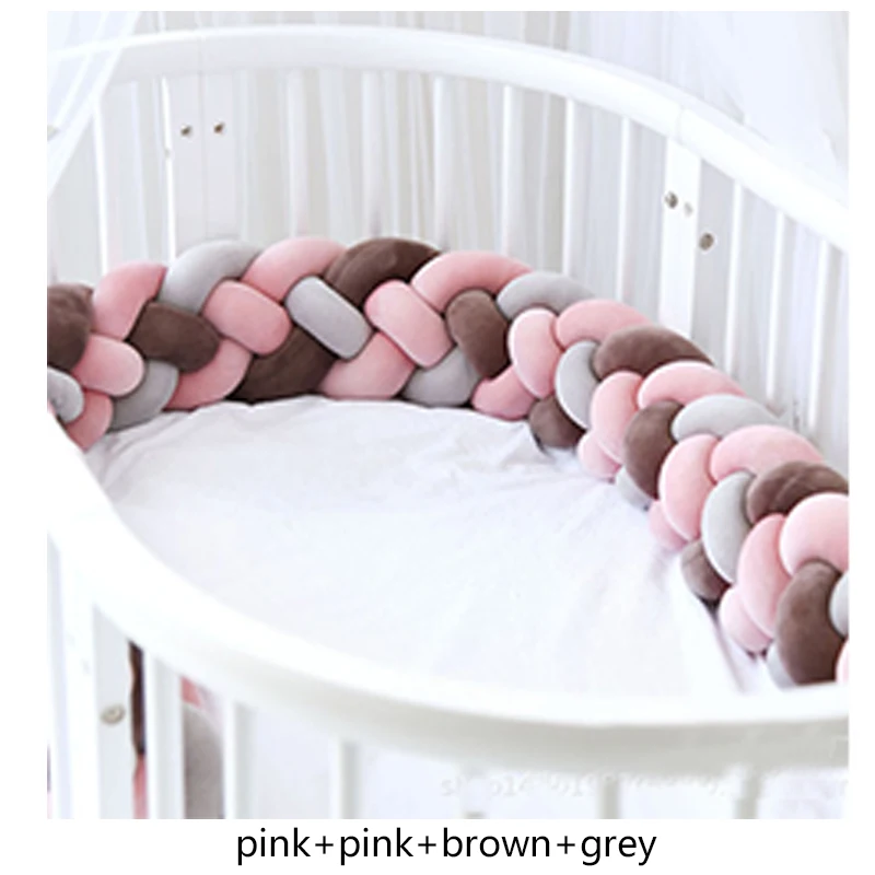 pink brown grey 220 см бампер для детской кровати, четыре слоя, Узелок, ручная работа, длинный Узелок, Плетеный плюшевый детский протектор, детская кроватка, Узелок, подушка, декор для комнаты - Цвет: pink brown grey