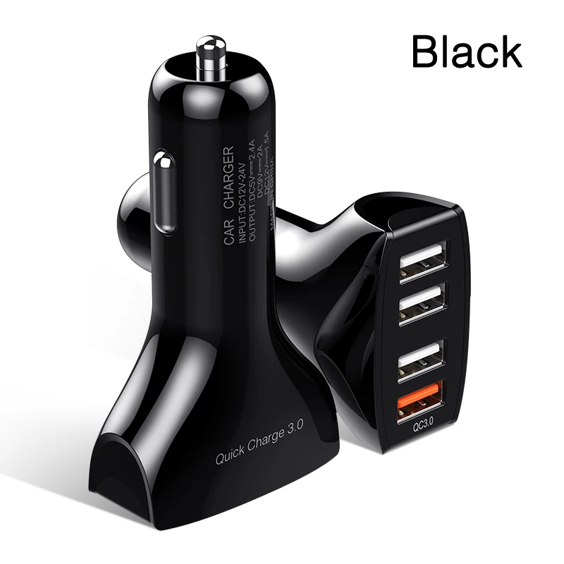 Black YKZ автомобильное зарядное устройство Быстрая зарядка QC 3,0 Автомобильное зарядное устройство 4 порта быстрое автомобильное зарядное устройство для телефона автомобильное зарядное устройство USB для samsung Xiaomi iPhone - Тип штекера: Black