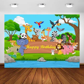 

Jungle Safari Birthday Party Backdrop Customized Noah's Ark Animals Party Decorations Banner Photo Background Photocall Studio