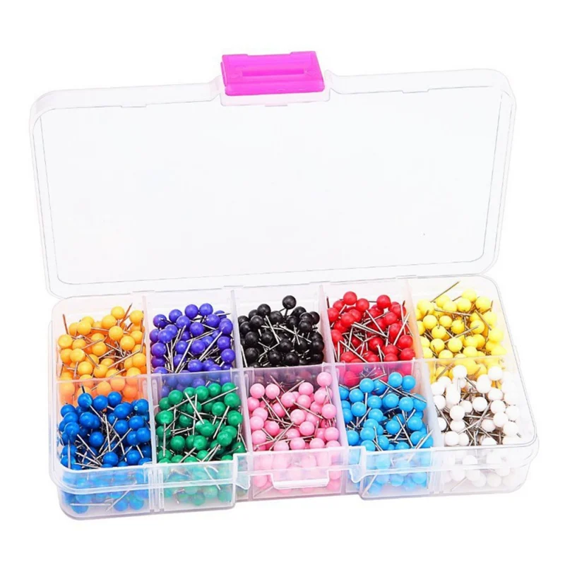500pcs Colorful Assorted Push Pins Drawing Cork Board Nails Photo Wall Office School Supplies Household Map Tack