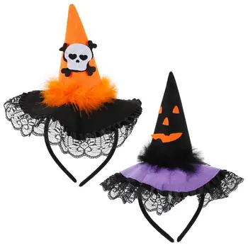 

2pcs Lace Witch Hat Elegant Headwear Hairband Hair Clasp Headband Hair Hoop for Halloween Cosplay Party