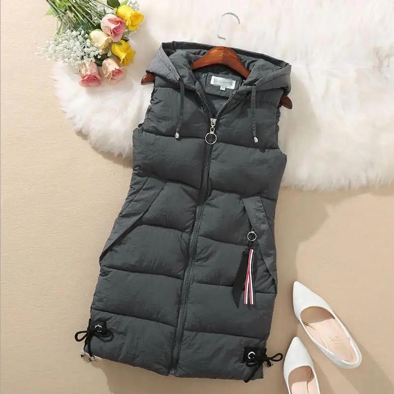 bre Plus size Women Vest Winter Jacket Pocket Hooded Coat Warm Casual Cotton Padded Vest female Slim Sleeveless Waistcoat