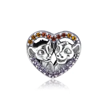 

DIY Beads Sparkling Simba & Nala Heart Charm Fits Beaded Chain Bracelets Authentic 925 Sterling Silver Charms For Jewelry Making
