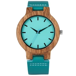 Turquoise Blue Women's Quartz Wooden Watch with Leather Band - Modern Bamboo Fashion Timepiece (For Men)