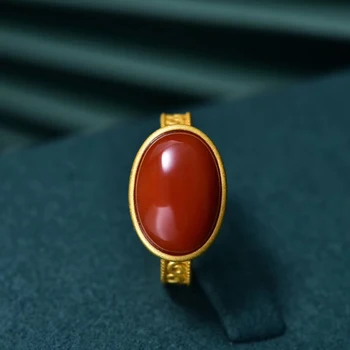 

Amorita boutique Red oval natural stone ring