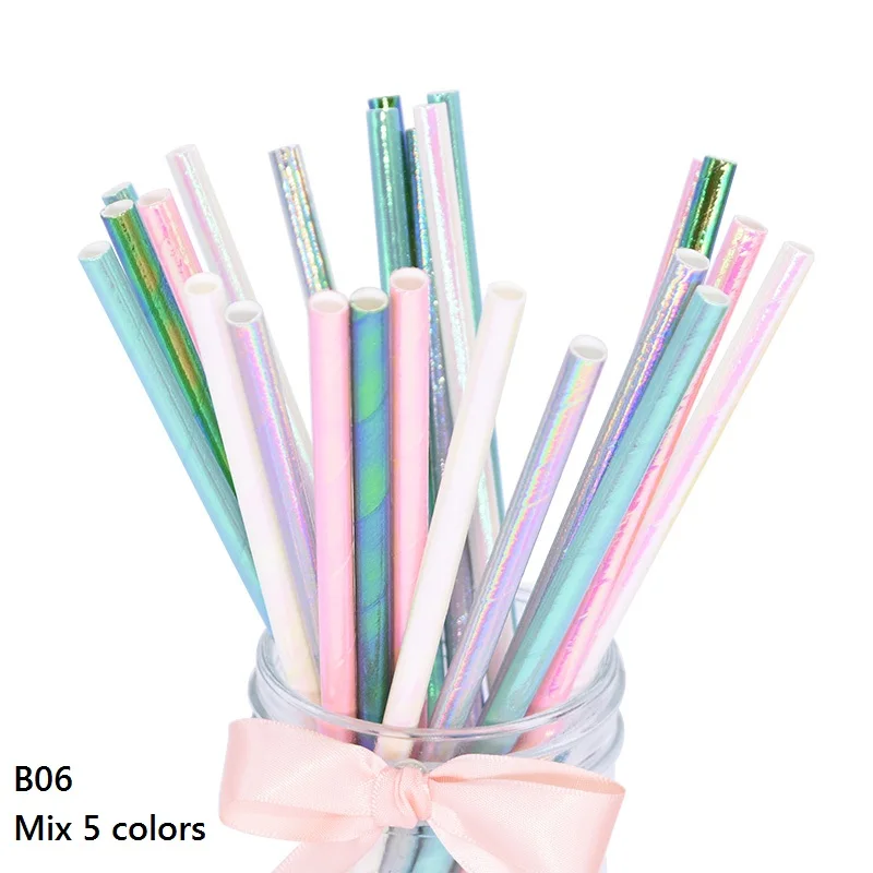 25pcs Multicolor Paper Drinking Straws Party Supplies Straws DIY Table Decor Kids Birthday Baby Shower Christmas Event Supplies - Цвет: Mix