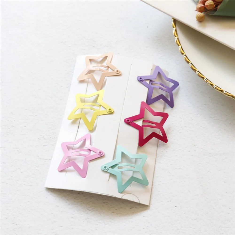 6pcs/Set Cute Candy Color Kid Girl Hairpin Paint Geometic Hairclips Heart Star Flower Hair Clip Barrette for Kids Headwear