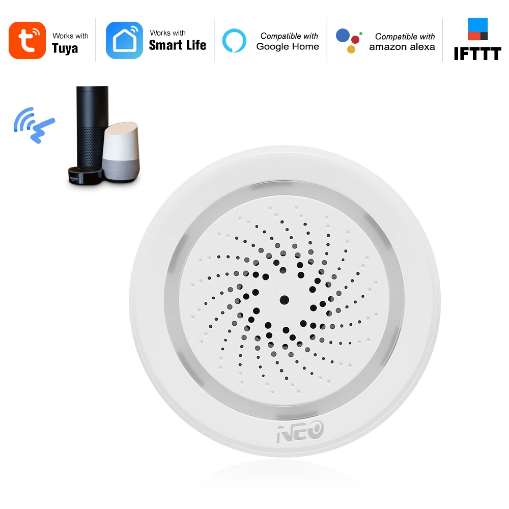 Alarma de sirena 3 en 1 con Wifi, conexión con Sensor de temperatura y humedad, Tuya Smart Life, Alexa, Google Home, IFTT