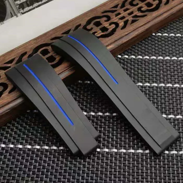 Black blue line Качество 20 мм 21 мм натуральное Силиконовое резиновое ремешок для часов Ремешок для ролевых ремней Daytona Submariner GMT OYSTERFLEX часы браслет - Цвет ремешка: Black blue line