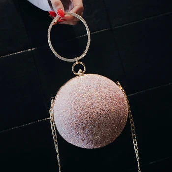 

1 PC Women Round Chains Evening Bags Designer Handle Handbags Luxuey Sequins Crossbdoy Bag Lady Party Purses Day Clutchs