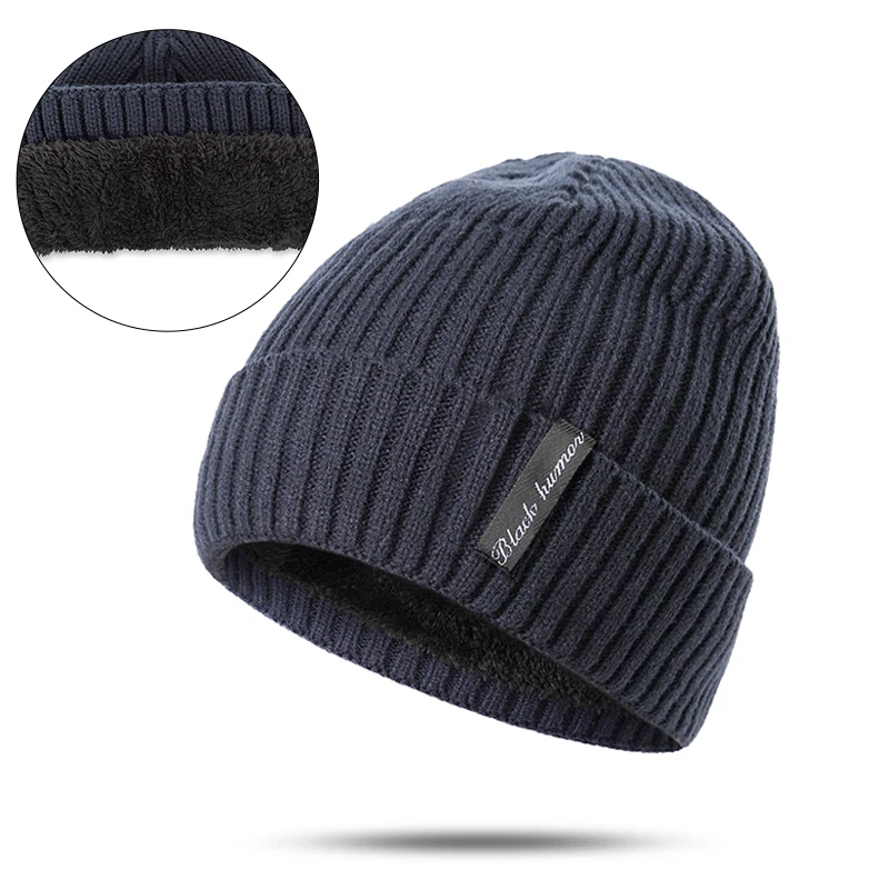 Толстые и теплые Skullies зимние шапки бини для мужчин модные вязаные хлопковые шапки Осенняя меховая шапка мягкие вязаные шапочки
