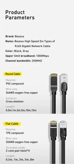 Baseus Ethernet RJ45, 1Gbps, 15m network cable (black)