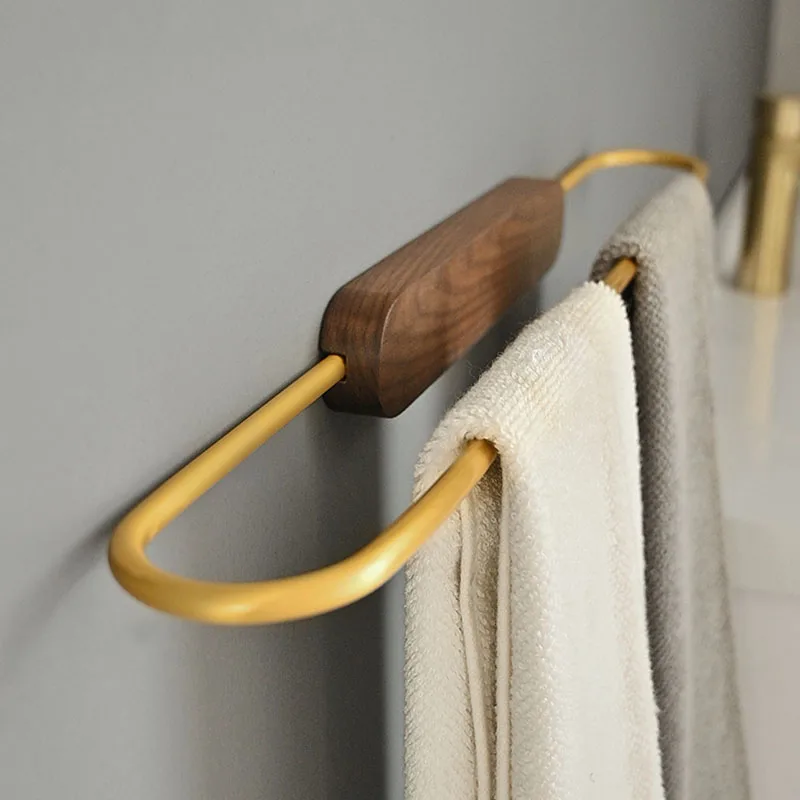 Wood Brushed Gold Bathroom Towel Rack Wall Mounted Towel Bar Rail Hanger Storage Rack Shelf Bathroom Decoration