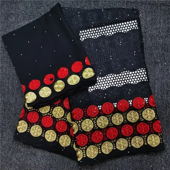 

2020 newest cotton lace fabric embroidery lace with stones high quality African lace fabric 7 yards for wedding dressss hl66-864