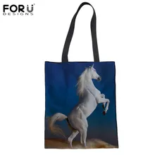 FORUDESIGNS, Женская многоразовая сумка-тоут с объемным рисунком лошади в цветочек Харадзюку, Женская Повседневная переносная Льняная сумка для покупок и путешествий