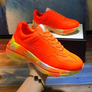 

2020 New Vintage Sneakers Women Thick Bottom Hand-print Graffiti Genuine Leather Lace Up Luxury Brand Fashion Design Casual Shoe