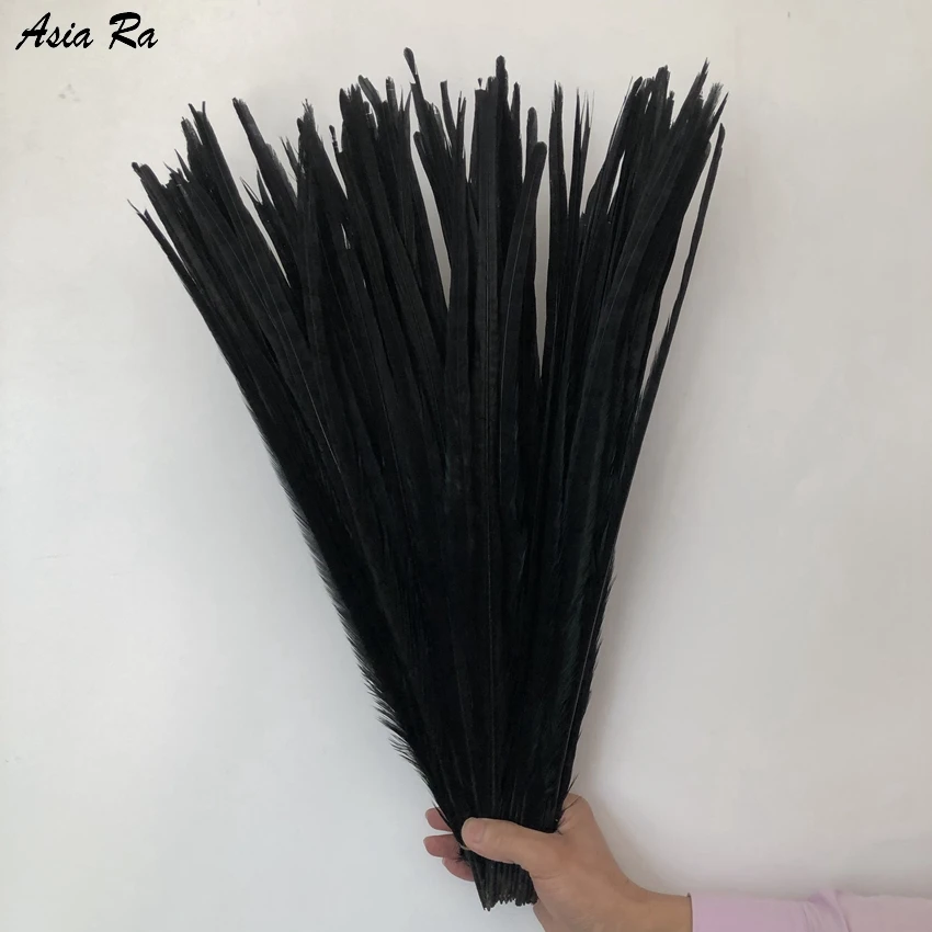 

Pack Of 100PCS 60-65CM 24-26" Natural Ringneck Pheasant Tails Plume Feathers Black Colored Lady Amherst Pheasant Plumas Decorate