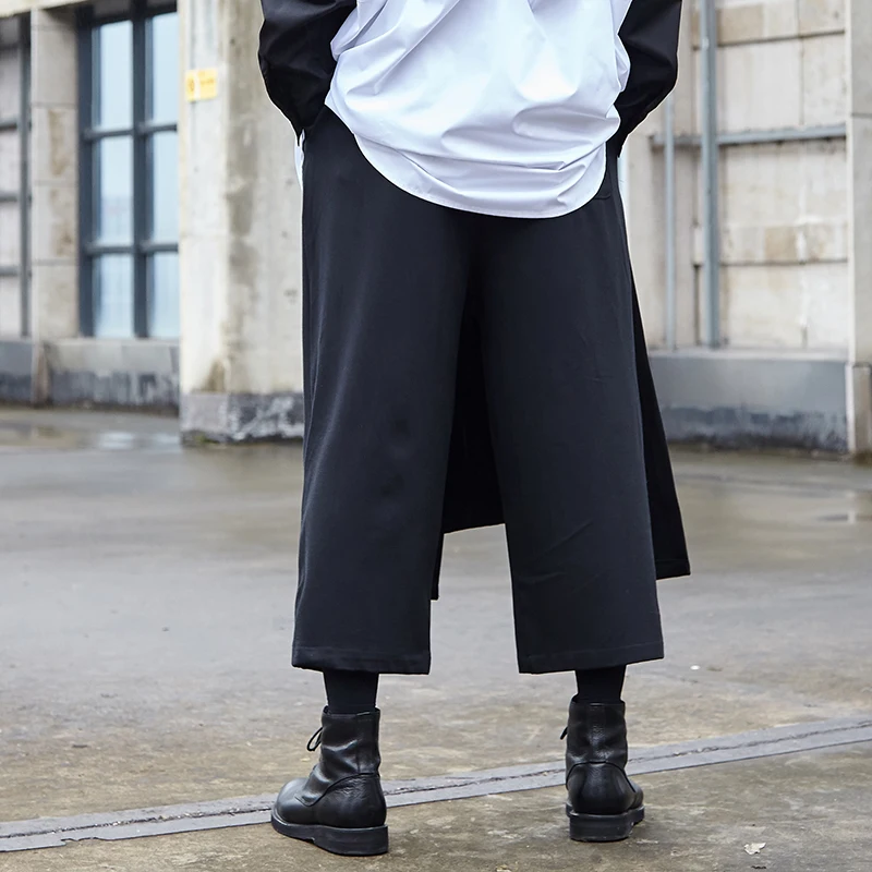 Men's nine minute trousers spring and summer new loose yamamoto style men's and women's skirt trousers fake 2 pieces