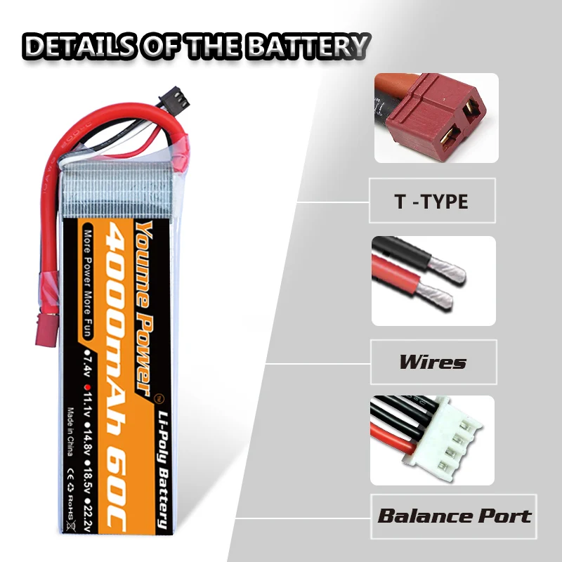 Lipo 2S 7,4 V 3S 11,1 V 4S 14,8 V 6200mAh 6500mAh 6S 22,2 V аккумулятор 3300mAh 4000mAh 4500mAh 5200mAh 50C 60C T DEAN для автомобиля TRAXXAS