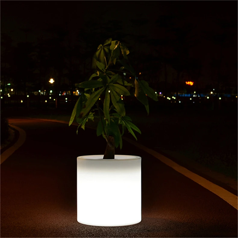 New waterproof LED light round plastic luminous flowerpot cylindrical sub ice barrel outdoor decorative landscape lamp