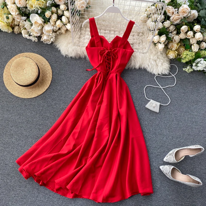 Elegant Vintage Sleeveless V-Neck Bandage Dress in Dresses