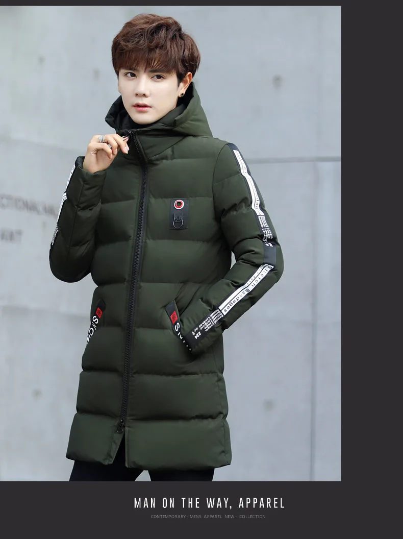 New Style Winter Youth MEN'S Outerwear Mid-length Cotton-padded Clothes Men's Ant Wrinkle Printed Cotton Coat Men'S Wear down Co