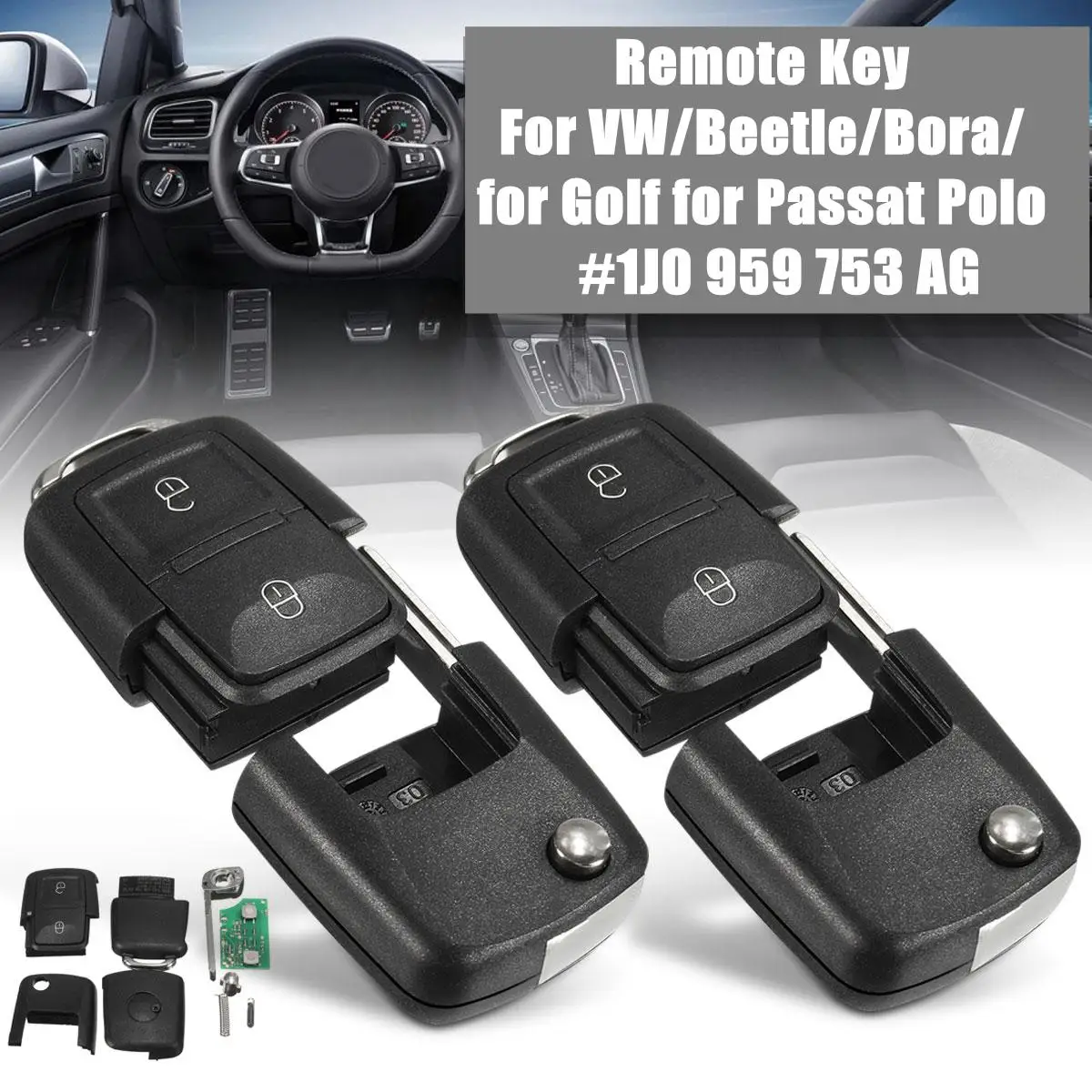 Флип-накопитель 2BTN с чипами ID48 433 МГц для VW Beetle Bora Golf Passat T5 1J0 959 753 AG | Автомобили и