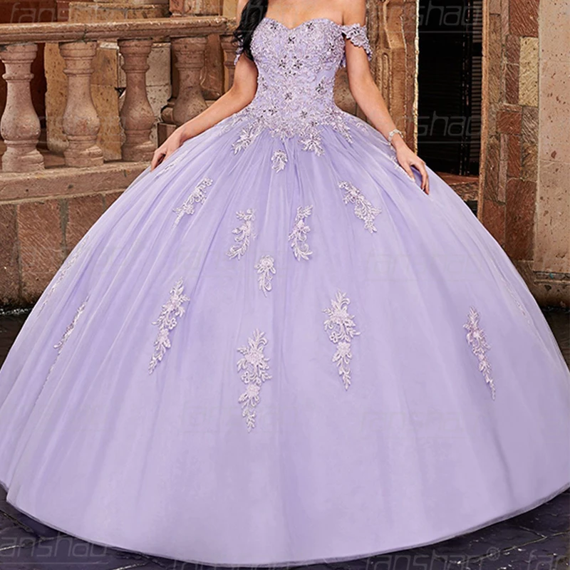 Fanshao Vestido de quinceañera Lila, Apliques de encaje, diamantes de  imitación, hombros descubiertos, para 15 niñas|Vestidos de quinceañera| -  AliExpress