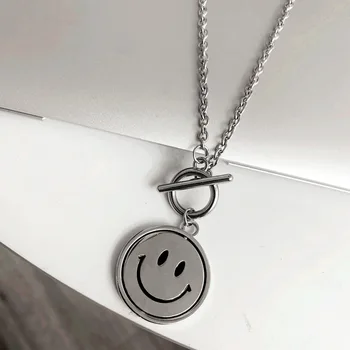 

Punk chain on the neck hip-hop style rotatable smile pendant gothic grunge chain aesthetic ladies necklace jewelry accessory